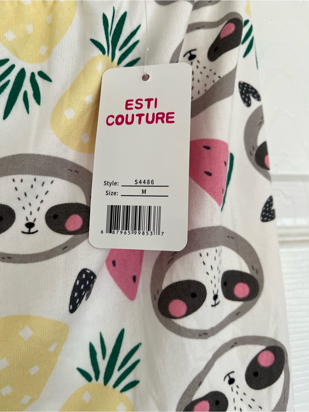 Women’s White Sloth & Fruit Printed Pajama Shorts - Picture 5 of 10
